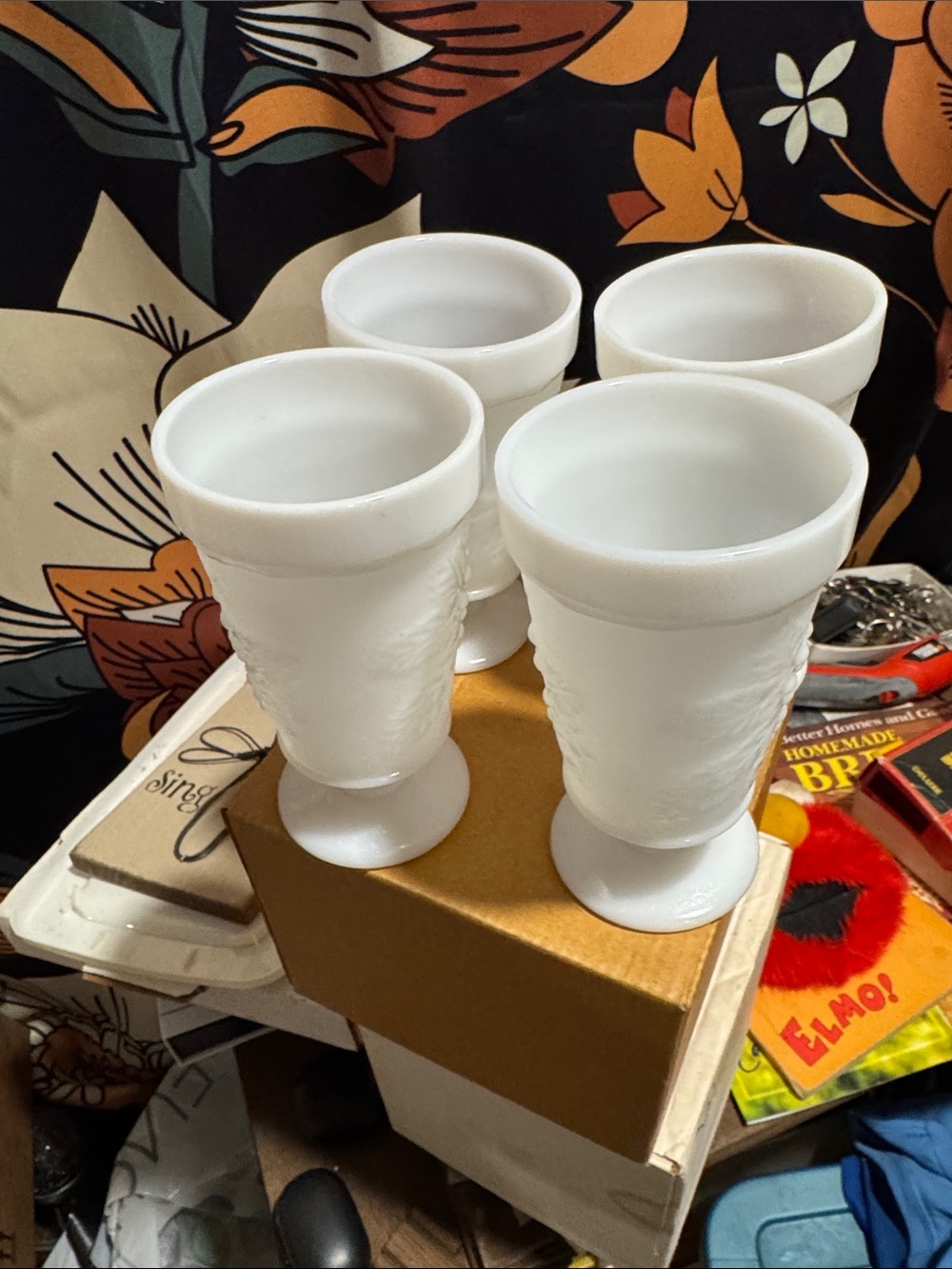 Anchor Hocking White Milk Glass Goblets - Set of 4